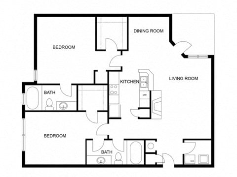 Floor plan for 2 beds, 2 baths, 1064 sqft